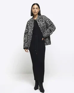 Black rib tie waist jumper maxi dress