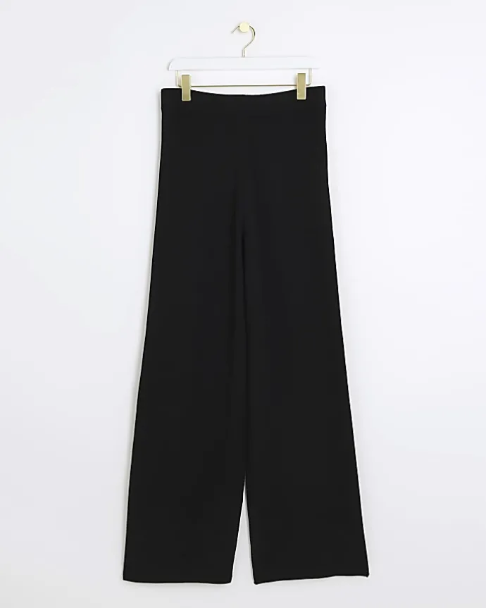 Black rib wide leg trousers