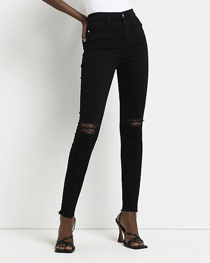 Black ripped high waisted skinny jeans