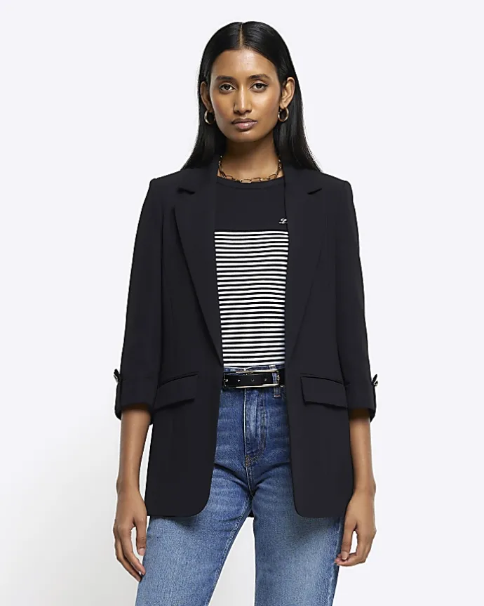 Black rolled sleeve blazer