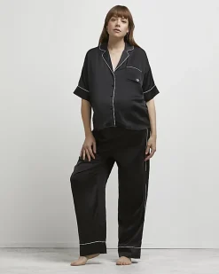Black satin maternity pyjama top