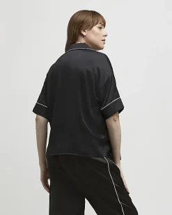 Black satin maternity pyjama top