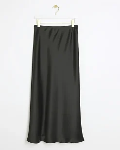 Black Satin Midi Skirt