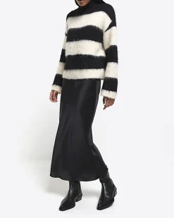 Black Satin Midi Skirt