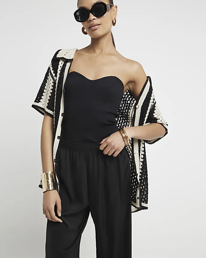 Black satin wide leg trousers