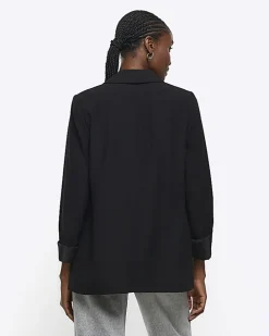 Black shawl collar roll sleeve blazer