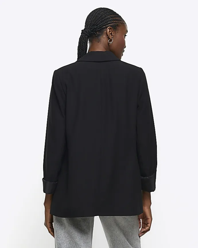 Black shawl collar roll sleeve blazer