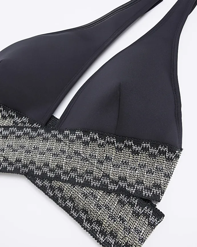 Black shirred asymmetric bikini top