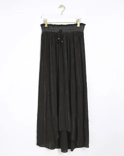 Black shirred glitter maxi skirt