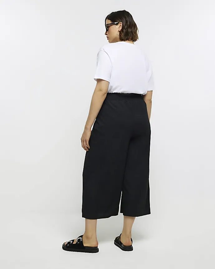 Black Shirred Waist Culottes