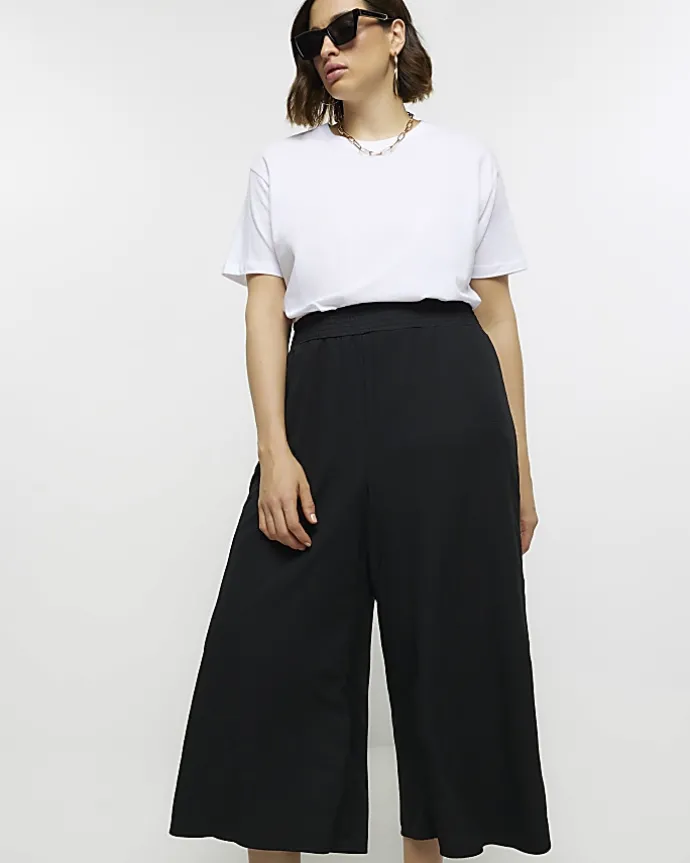 Black Shirred Waist Culottes