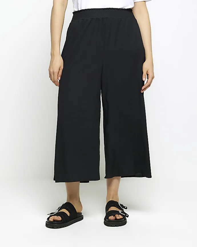Black Shirred Waist Culottes