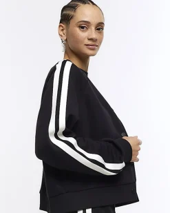 Black side stripe bomber sweatshirt