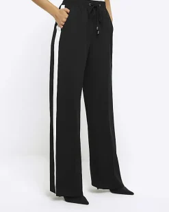 Black side stripe wide leg joggers