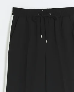 Black side stripe wide leg joggers