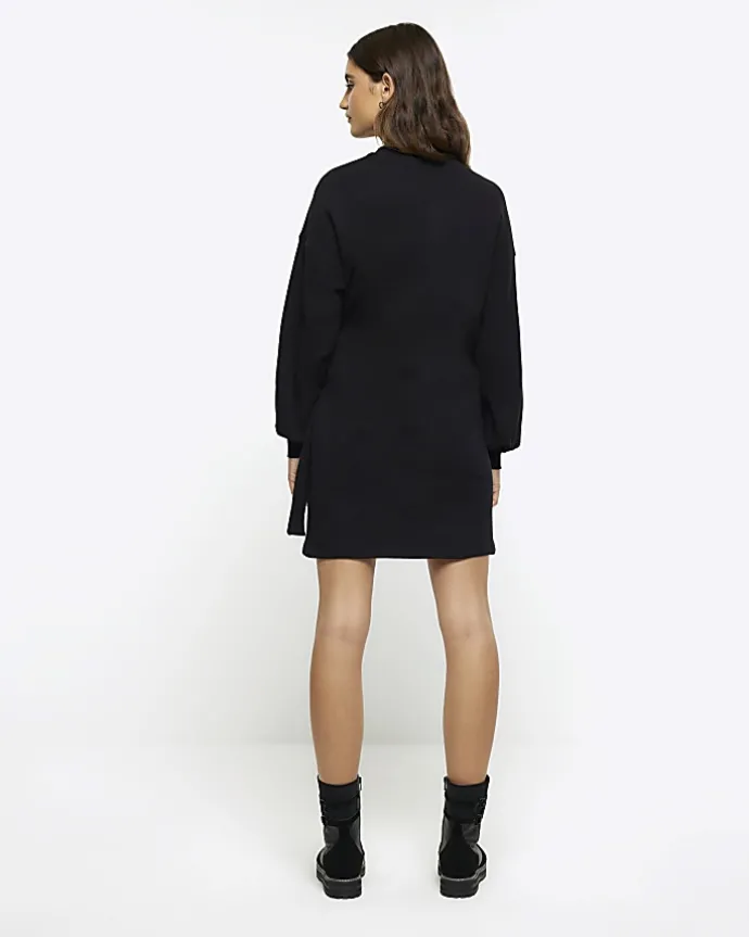 Black Side Tie Sweat Mini Dress