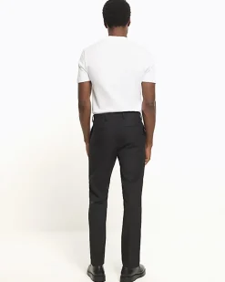 Black skinny fit twill suit trousers