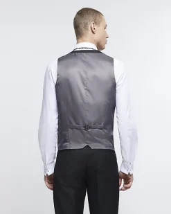 Black skinny fit twill waistcoat