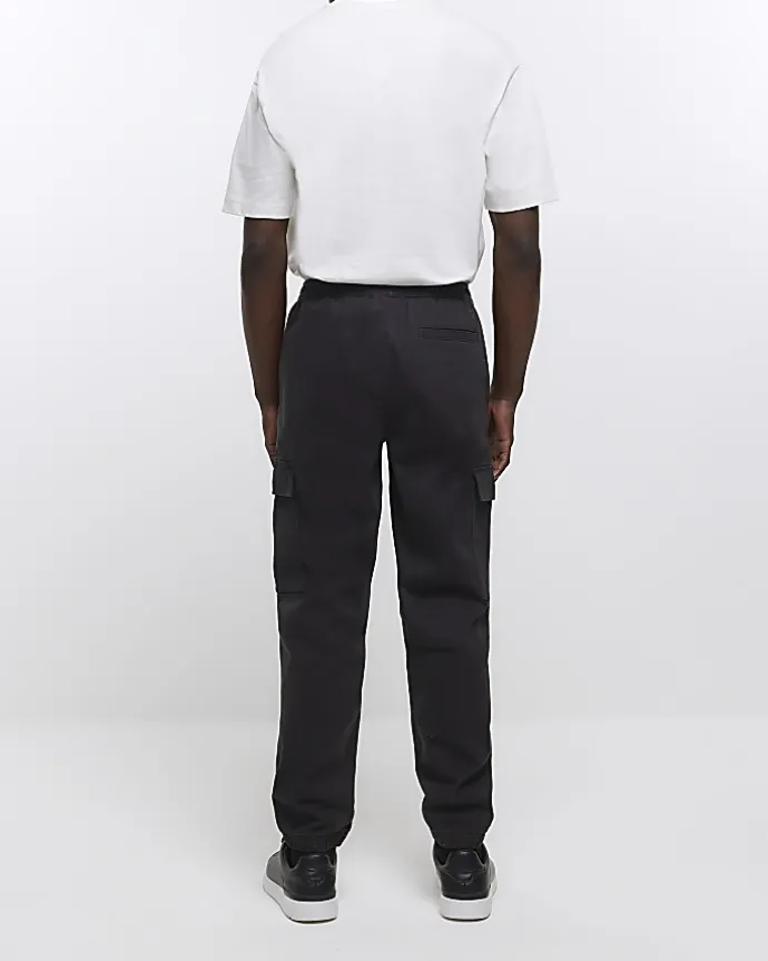 Black slim fit cuffed cargo trousers