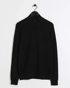 Black slim fit diagonal half zip jumper