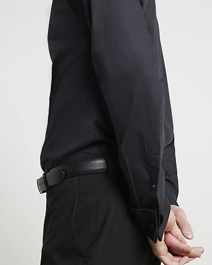 Black slim fit double cuff smart shirt