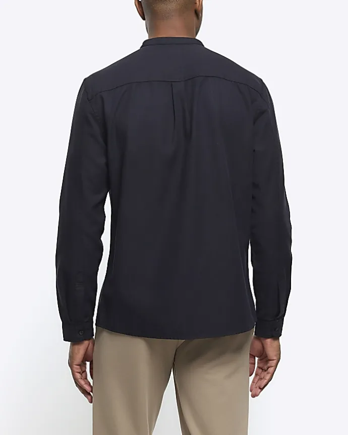 Black slim fit grandad collar shirt