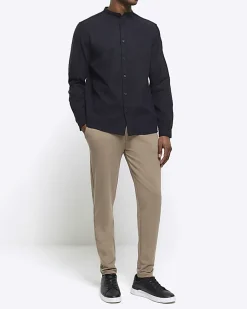 Black slim fit grandad collar shirt
