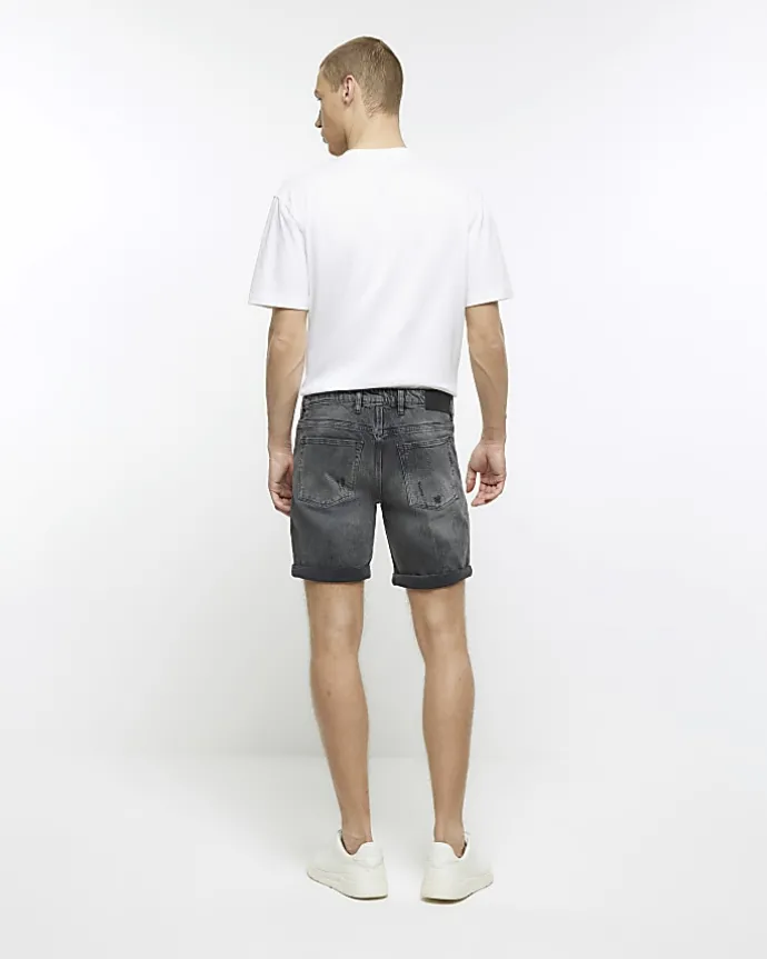 Black slim fit ripped denim shorts