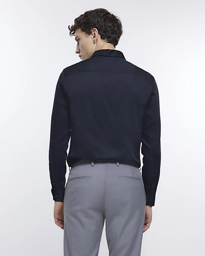 Black slim fit sateen long sleeve shirt