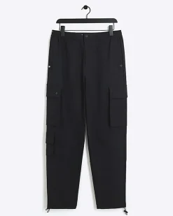 Black slim fit smart techy cargo trousers