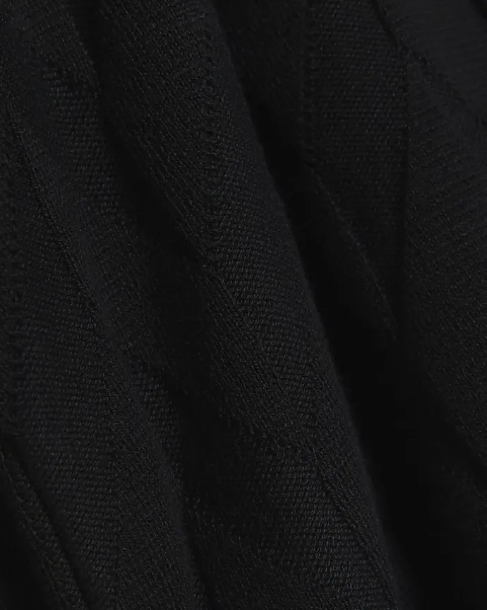Black slim fit textured knit long sleeve polo
