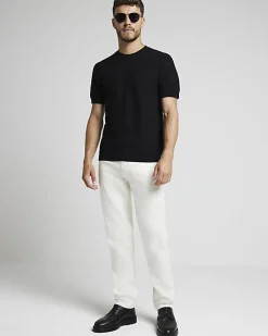 Black slim fit textured knit t-shirt