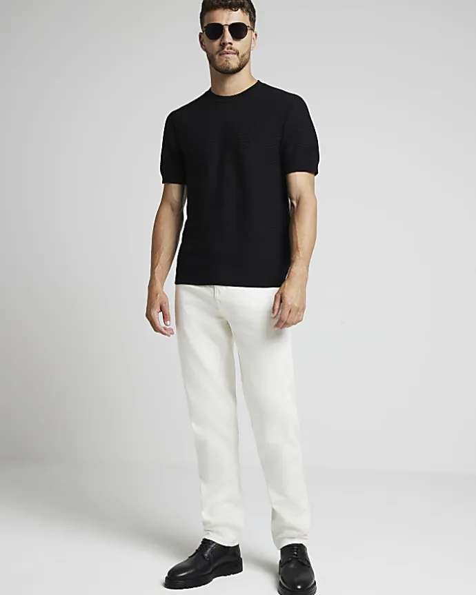 Black slim fit textured knit t-shirt