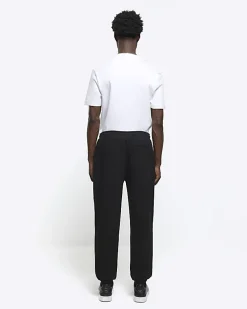 Black slim fit textured smart joggers