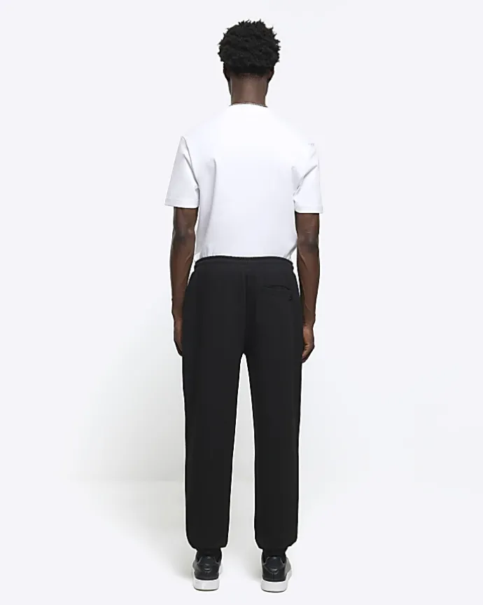 Black slim fit textured smart joggers