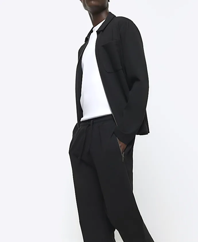 Black slim fit textured smart joggers