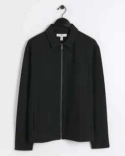 Black slim fit textured zip up sweatshirt