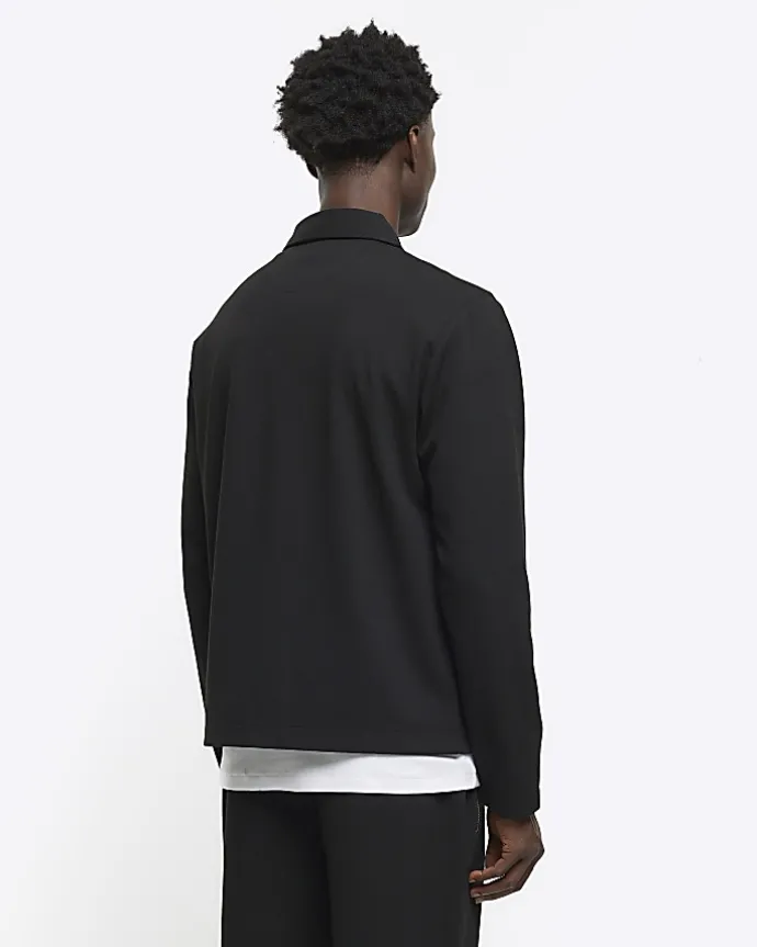 Black slim fit textured zip up sweatshirt