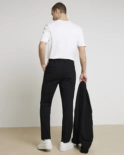 Black slim fit waffle textured trousers