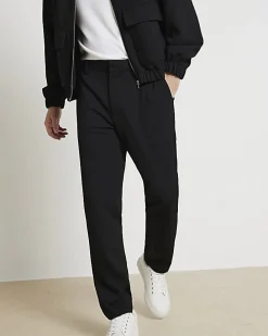 Black slim fit waffle textured trousers