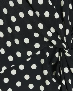 Black spot knot detail swing mini dress