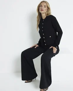 Black stitched wide leg trousers