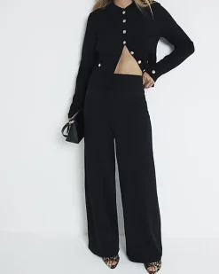 Black stitched wide leg trousers