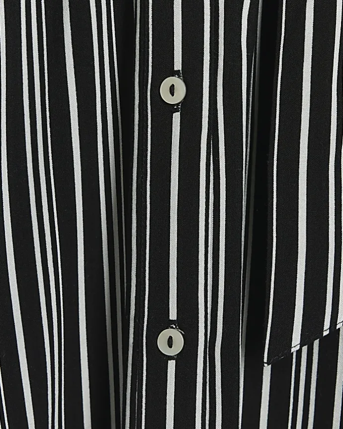 Black stripe belted midi shirt dress