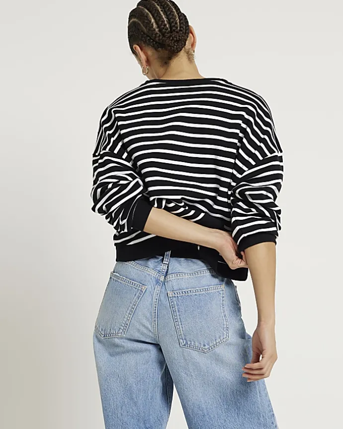 Black stripe crop sweatshirt