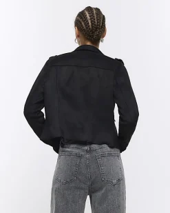 Black suedette crop biker jacket