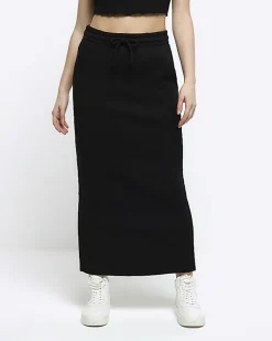 Black sweat midi skirt