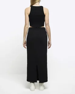Black sweat midi skirt