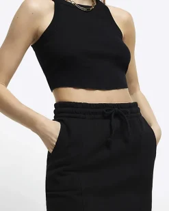 Black sweat midi skirt