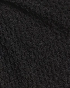 Black textured belted bodycon midi dress